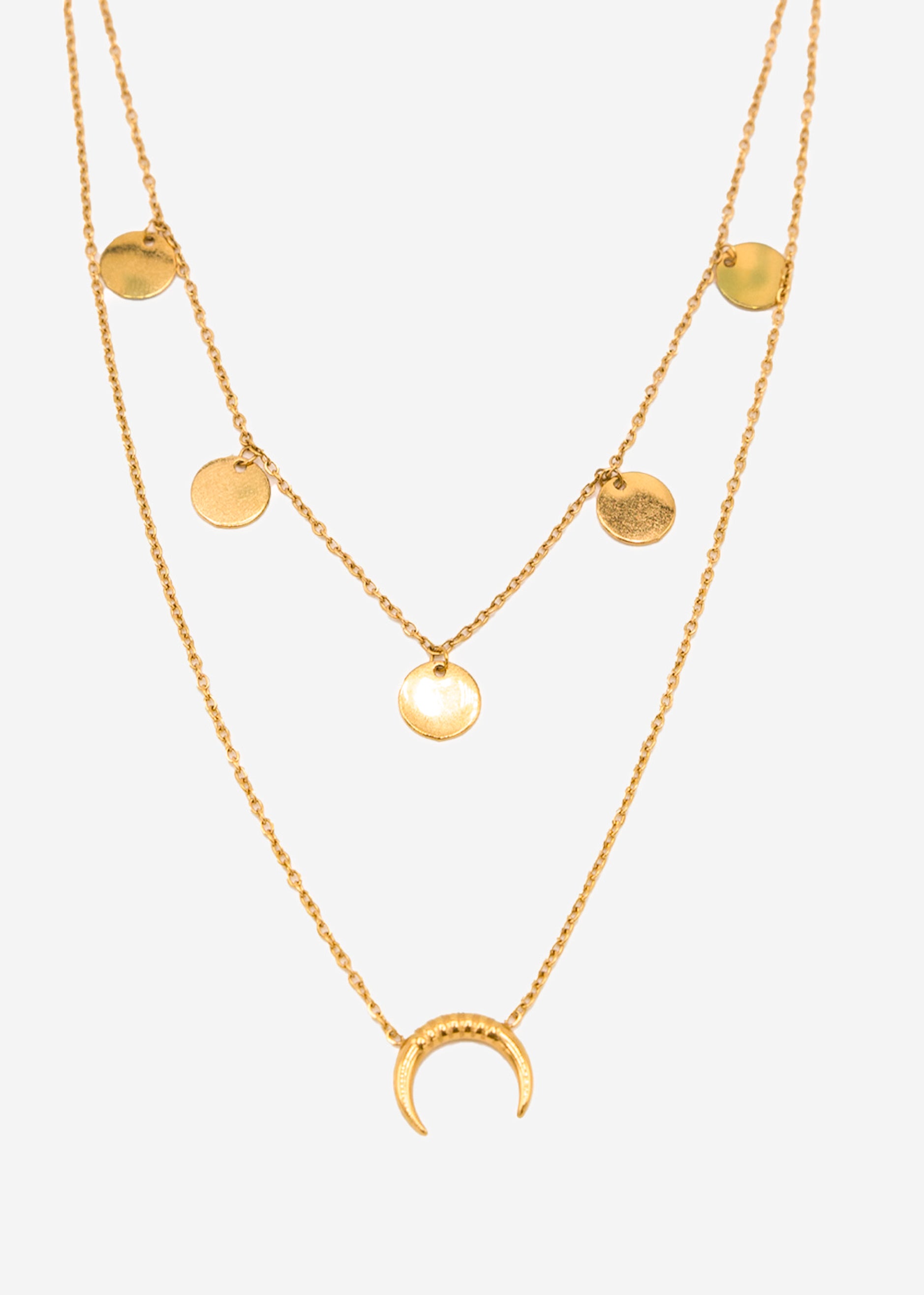 Combined necklace with moon and plate, gold