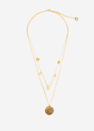 Kombinierte Kette mit Anhänger und zarten Plättchen, gold