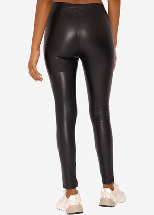 Faux leather leggings with stitching, black