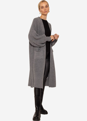 Maxi Cardigan mit Taschen - dunkelgrau