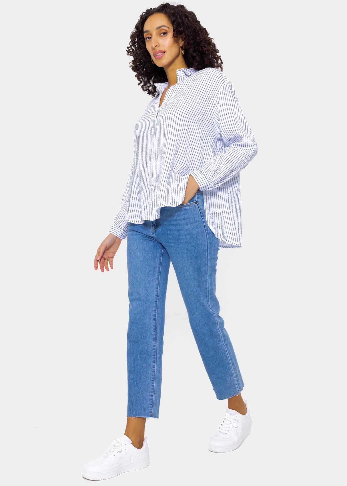Striped muslin blouse - off-white-blue