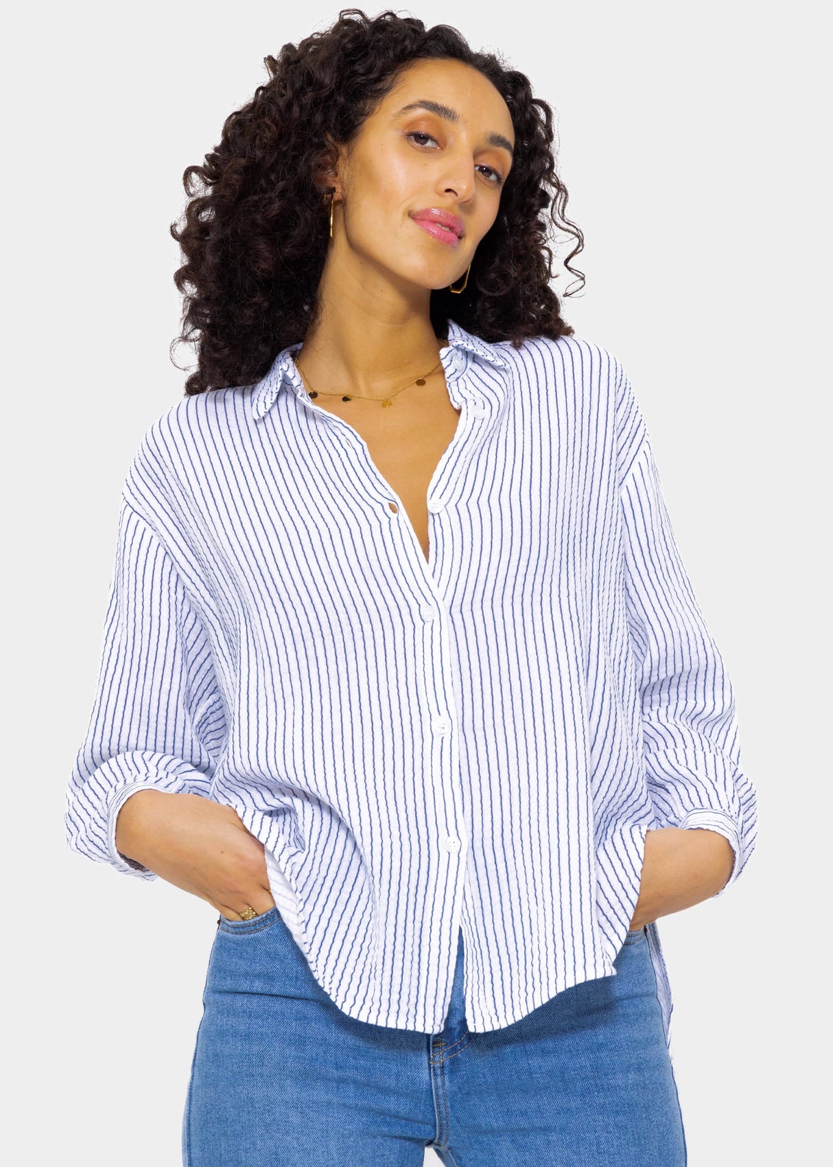 Striped muslin blouse - off-white-blue