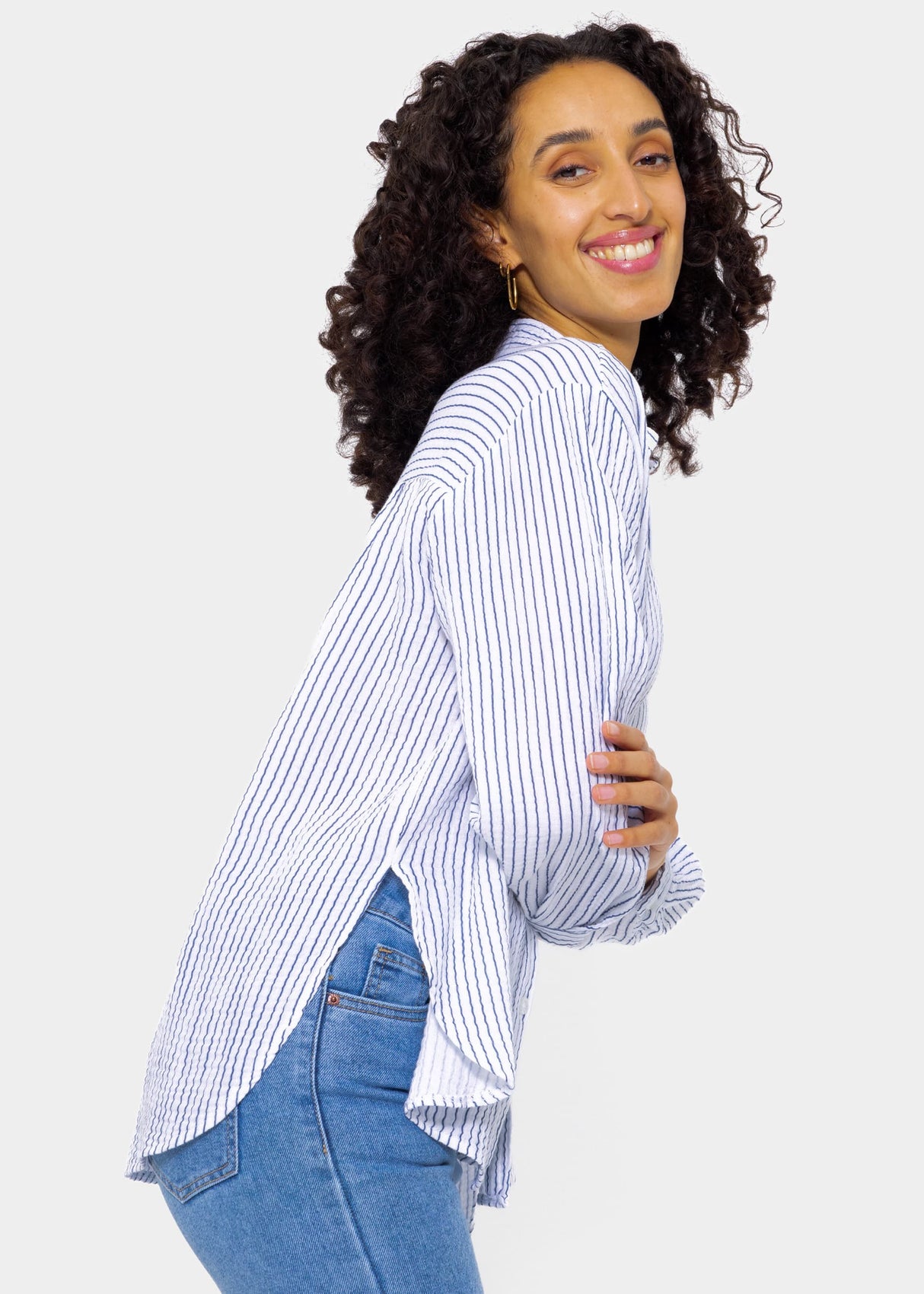 Striped muslin blouse - off-white-blue