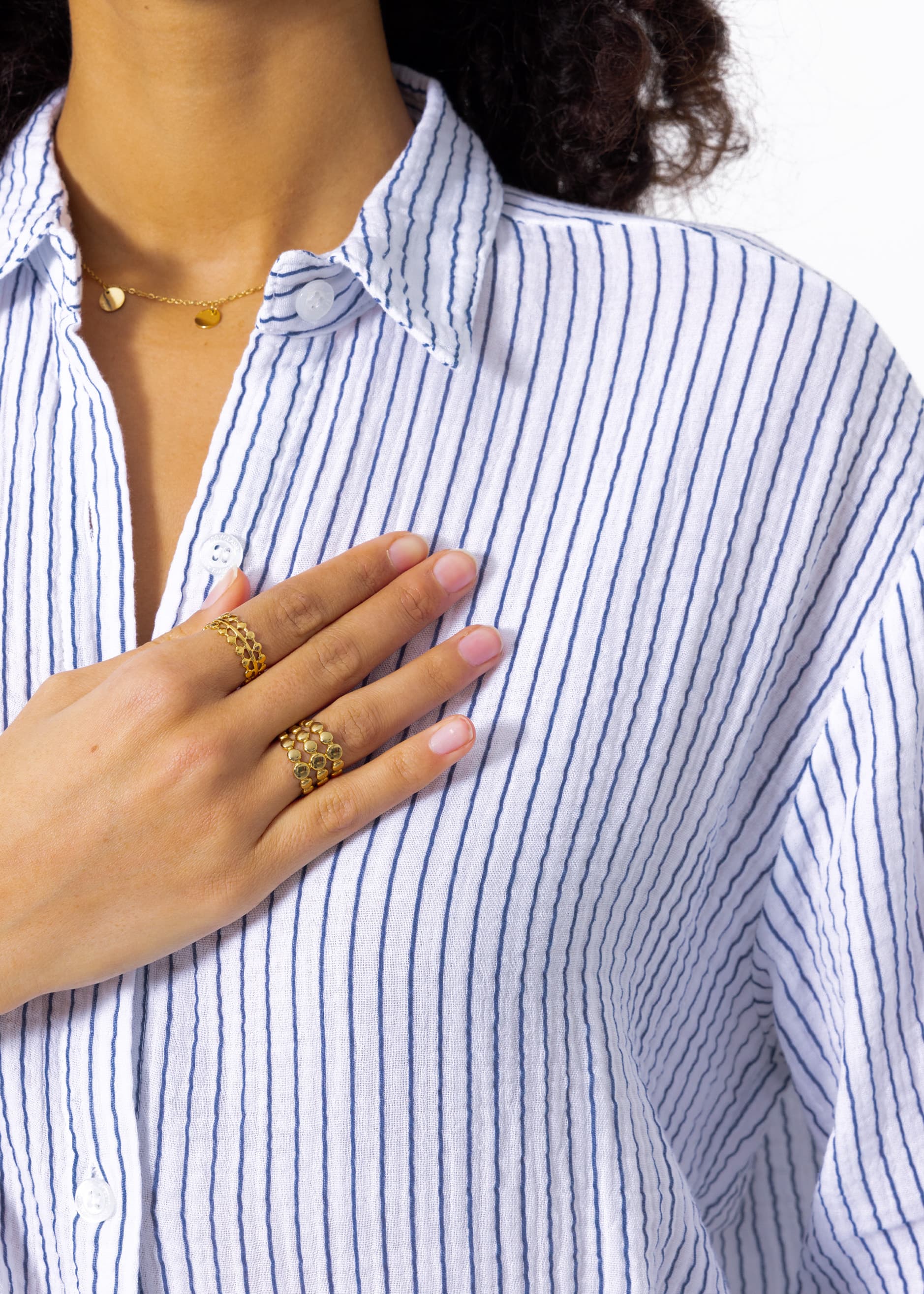 Striped muslin blouse - off-white-blue
