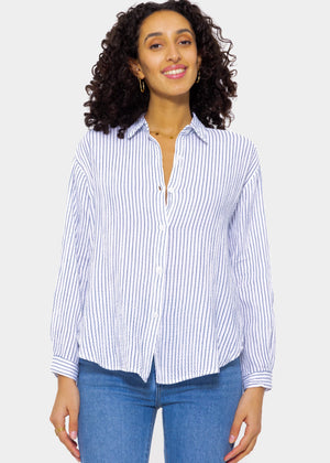 Striped muslin blouse - off-white-blue
