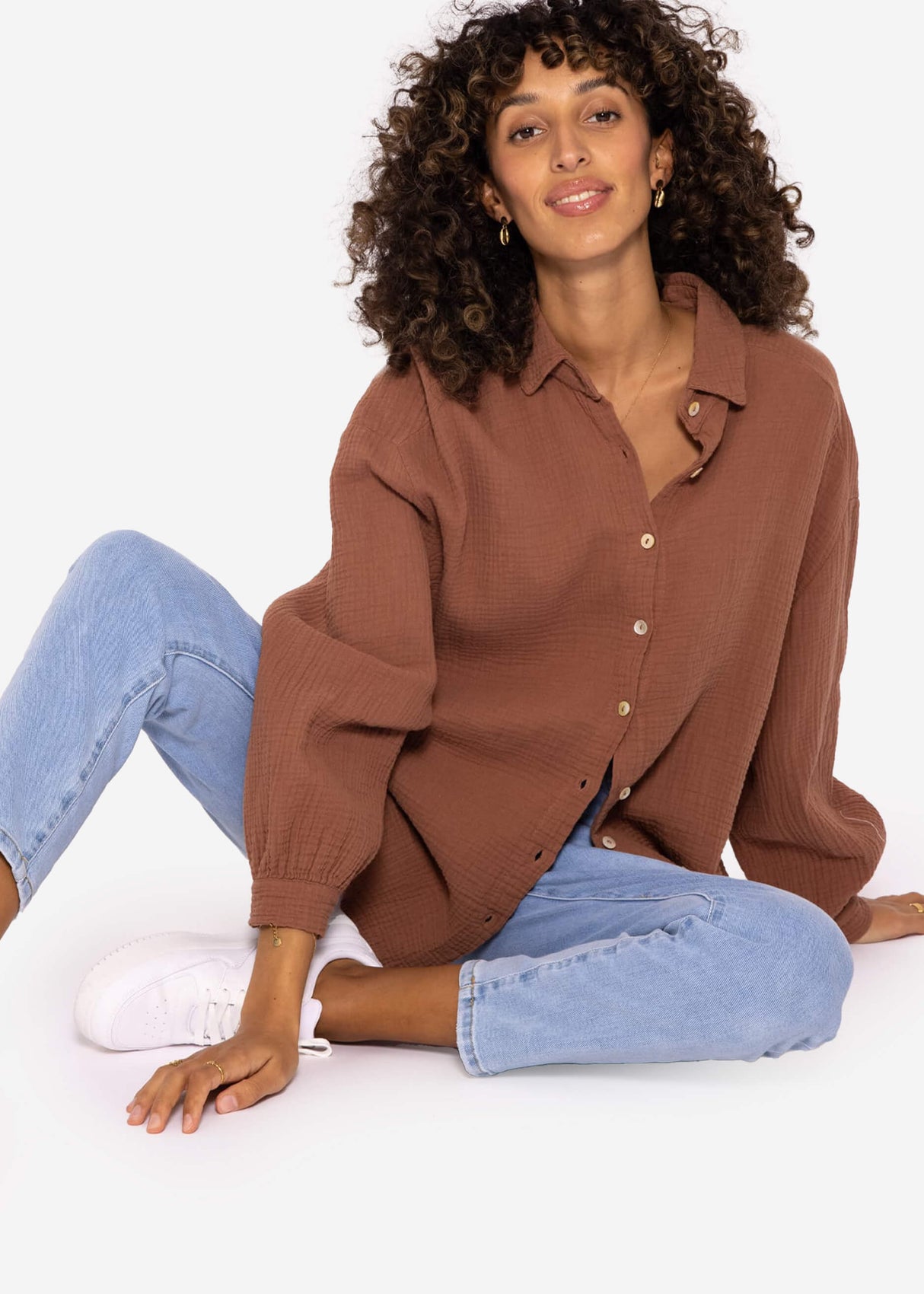 Muslin blouse oversize, short, cafelatte
