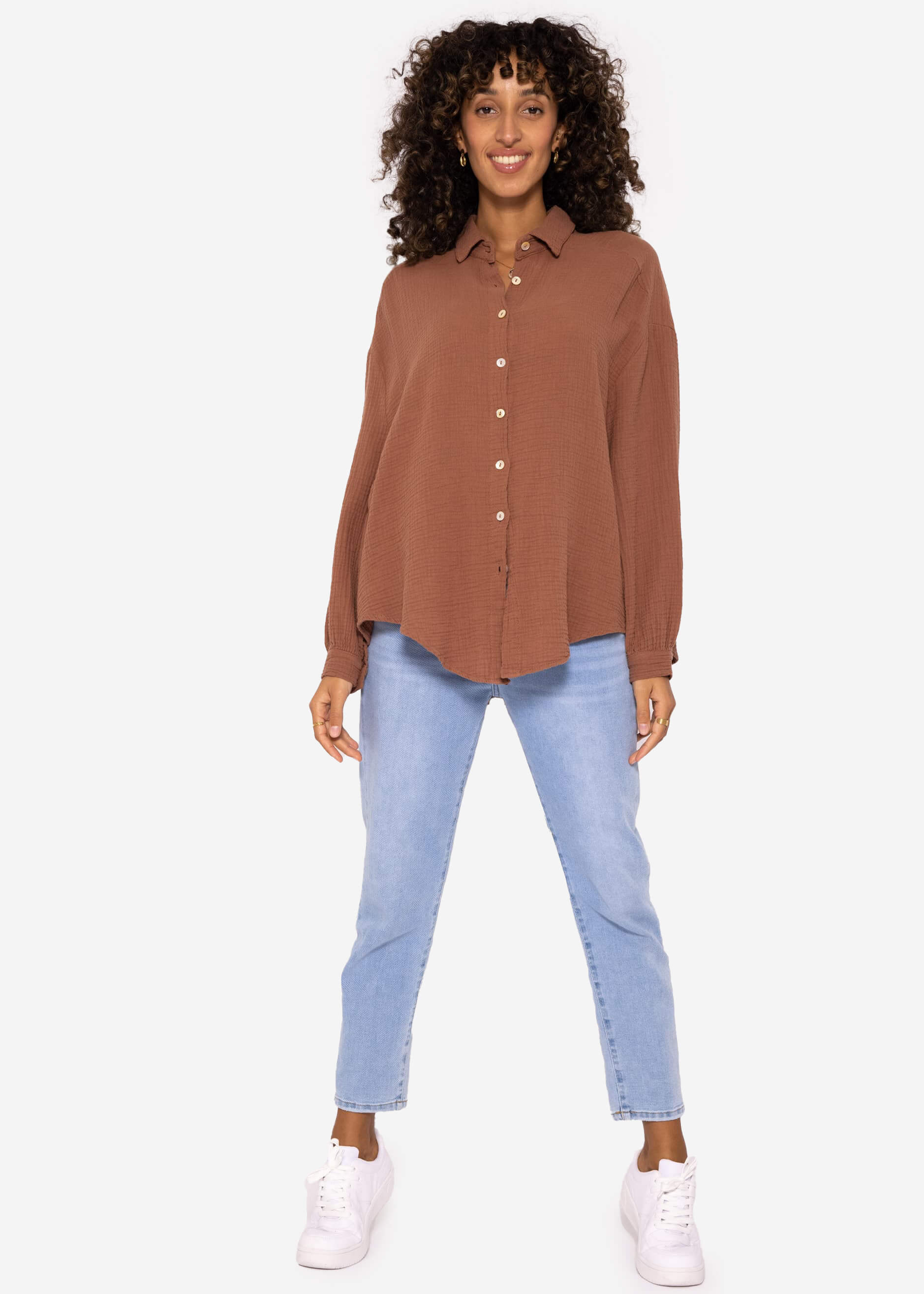 Muslin blouse oversize, short, cafelatte