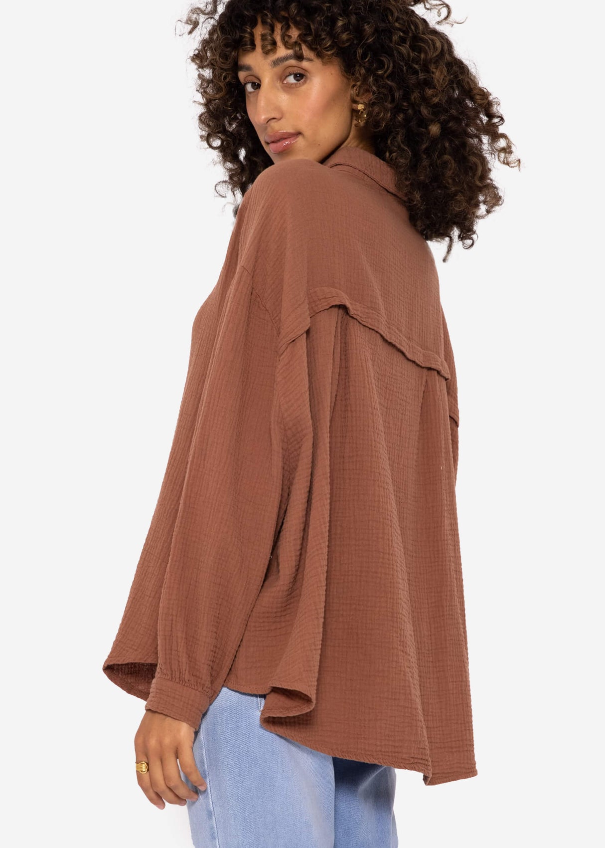 Muslin blouse oversize, short, cafelatte
