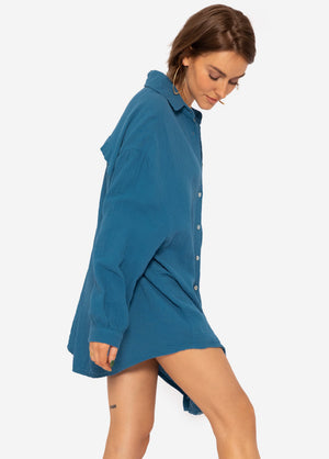 Muslin blouse oversize, petrol blue