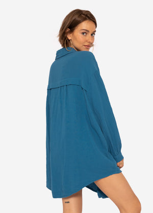 Muslin blouse oversize, petrol blue