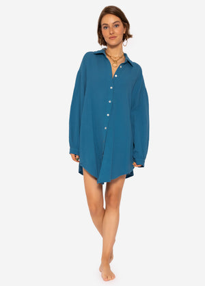 Muslin blouse oversize, petrol blue
