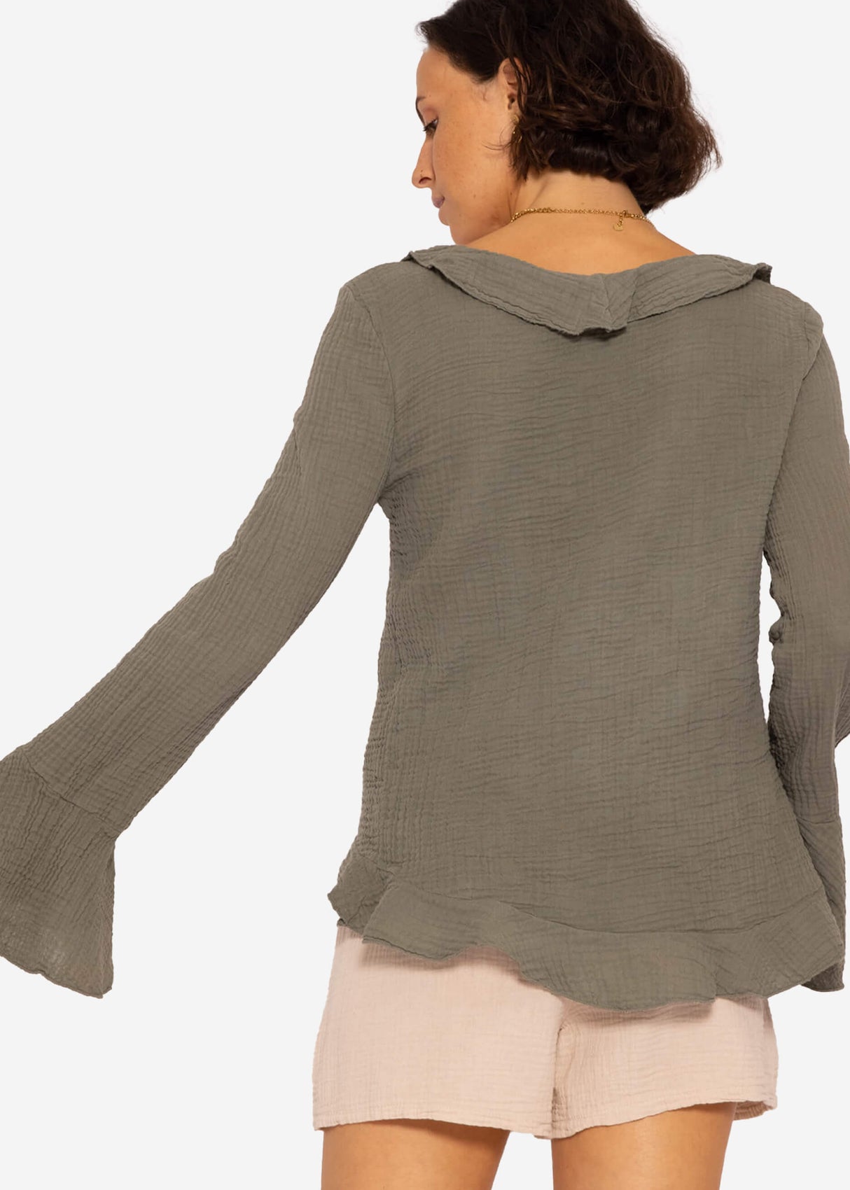 Musselin Cardigan mit Volants, khaki