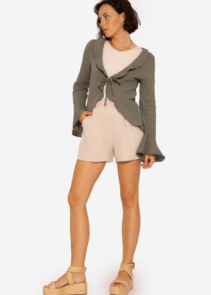 Musselin Cardigan mit Volants, khaki
