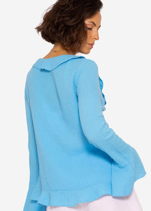 Musselin Cardigan mit Volants, blau