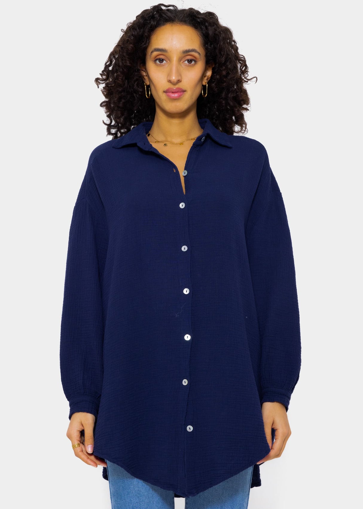Muslin blouse oversize, dark blue