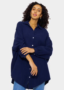 Musselin Bluse oversize, dunkelblau
