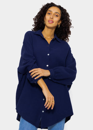 Muslin blouse oversize, dark blue