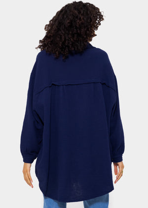 Muslin blouse oversize, dark blue