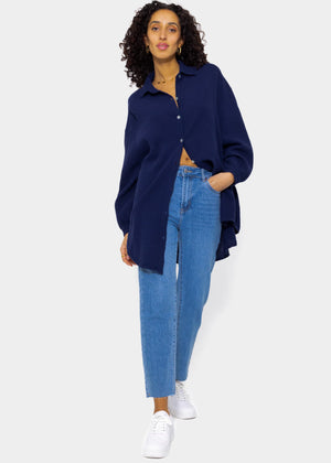 Muslin blouse oversize, dark blue