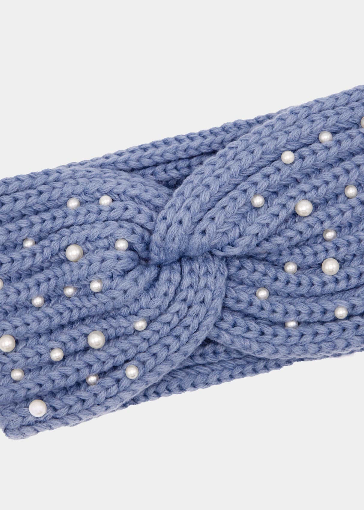 Knitted headband with pearls - blue