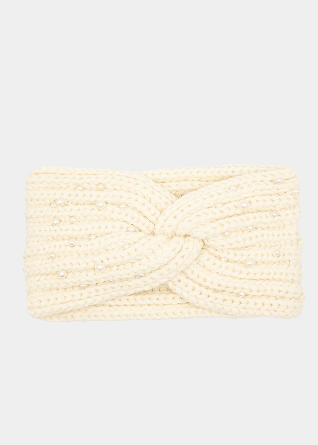 Knitted headband with pearls - off-white