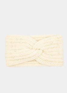 Knitted headband with pearls - off-white