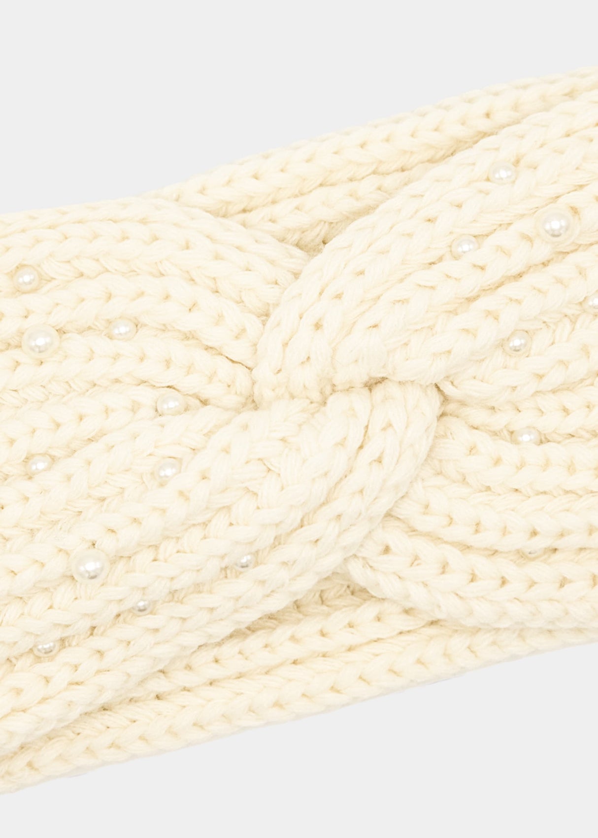 Knitted headband with pearls - off-white