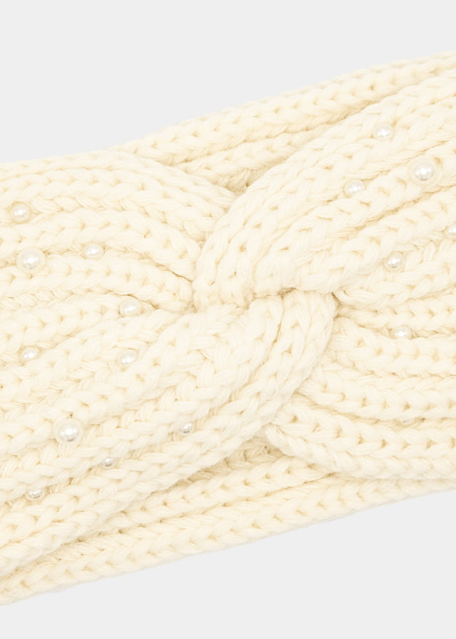 Strick Stirnband mit Perlen - offwhite
