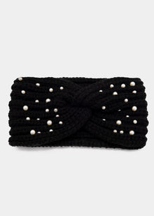Knitted headband with pearls - black