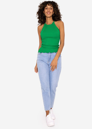 Knit top with scalloped edge, green