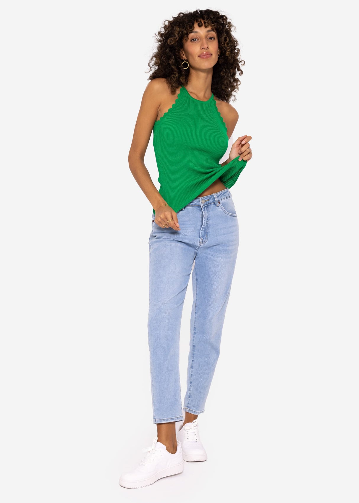 Knit top with scalloped edge, green