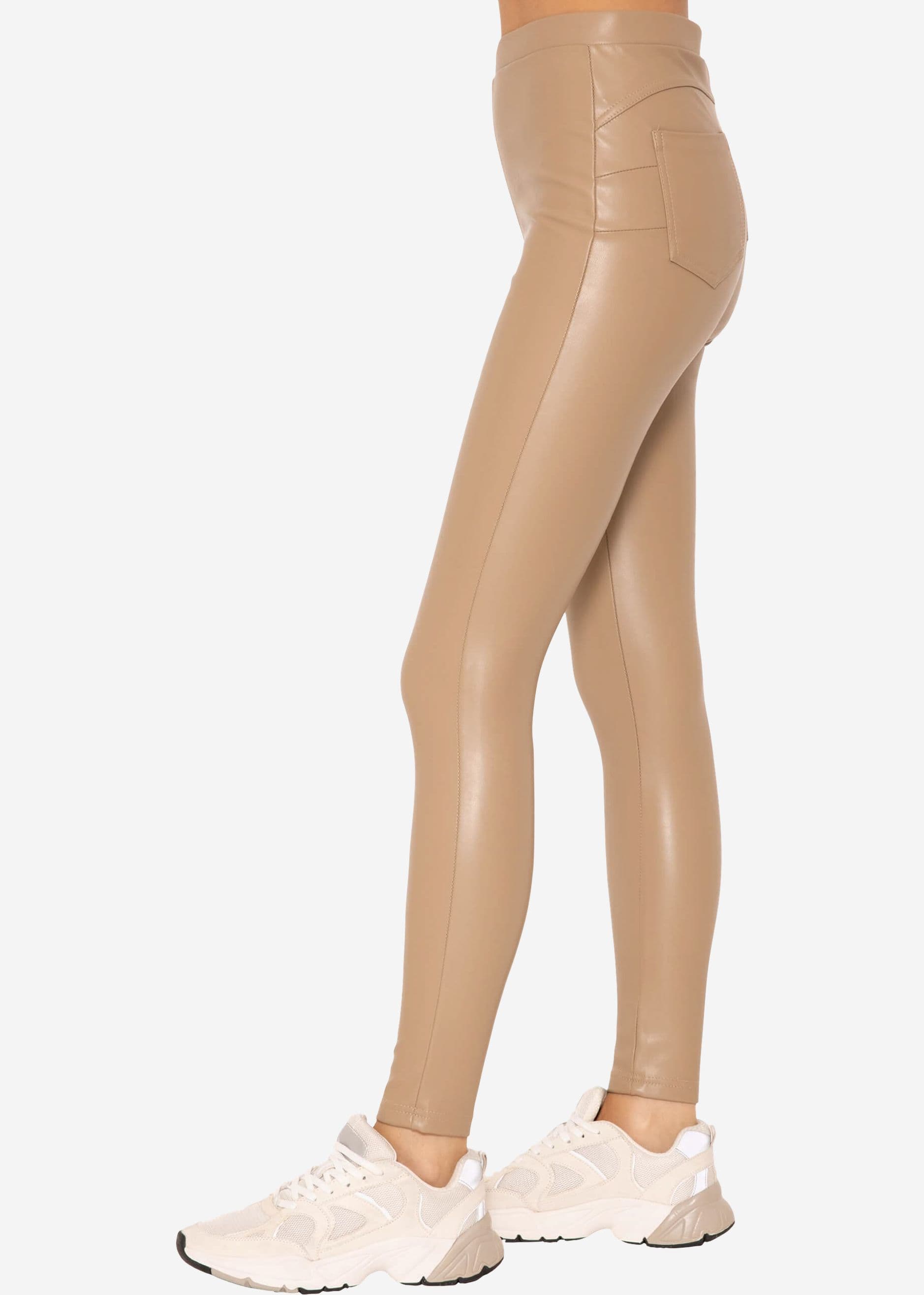 Thermo Lederleggings mit aufgesetzten Taschen, beige