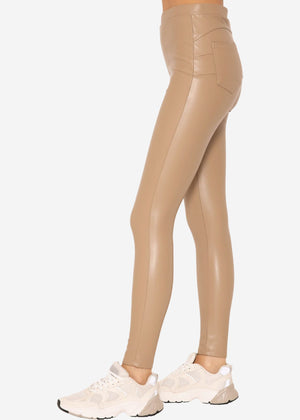 Thermo Lederleggings mit aufgesetzten Taschen, beige