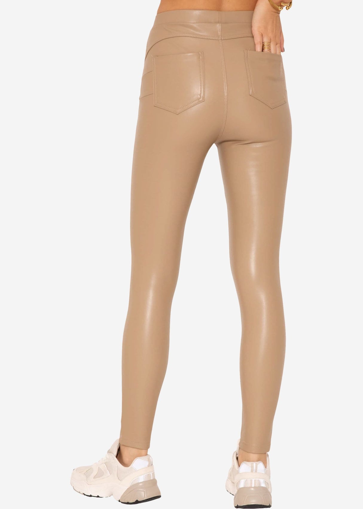 Thermo Lederleggings mit aufgesetzten Taschen, beige