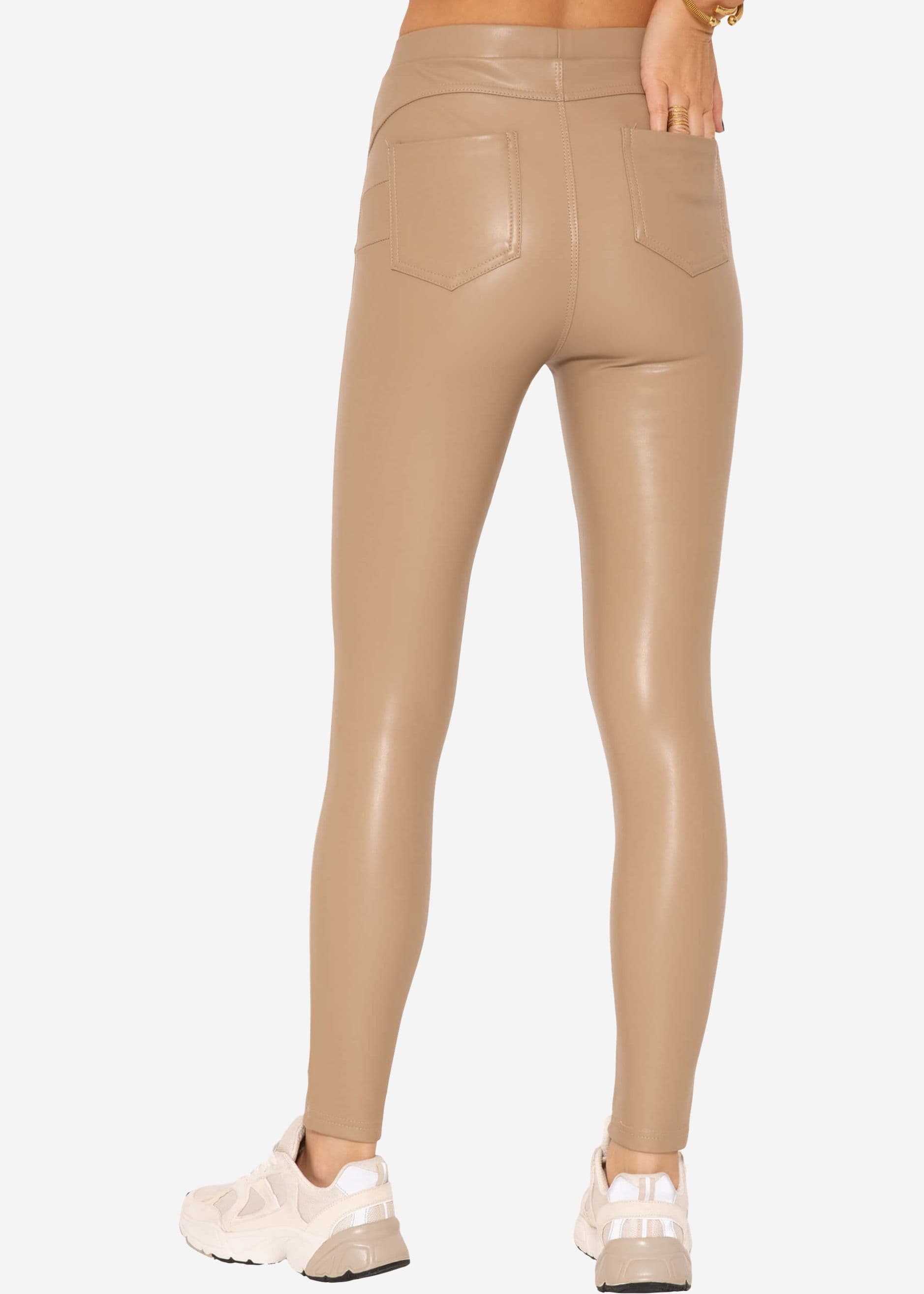 Thermo Lederleggings mit aufgesetzten Taschen, beige
