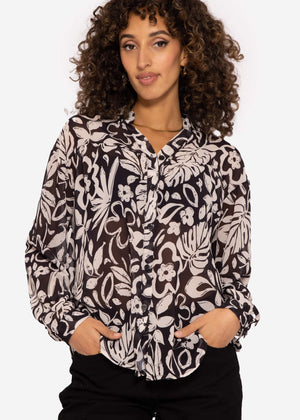 Transparente Bluse mit Print schwarz/offwhite