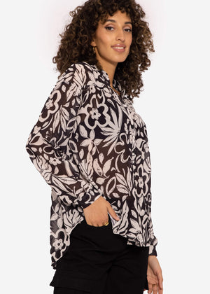 Transparente Bluse mit Print schwarz/offwhite