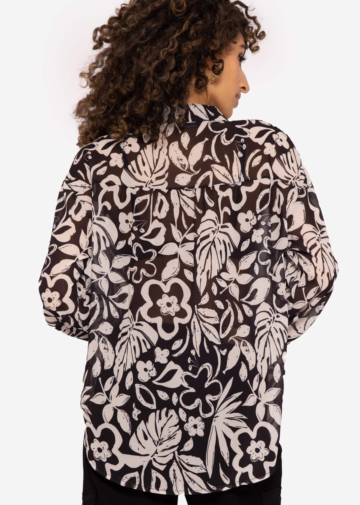 Transparente Bluse mit Print schwarz/offwhite