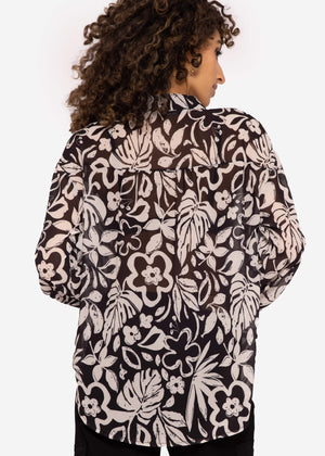 Transparente Bluse mit Print schwarz/offwhite