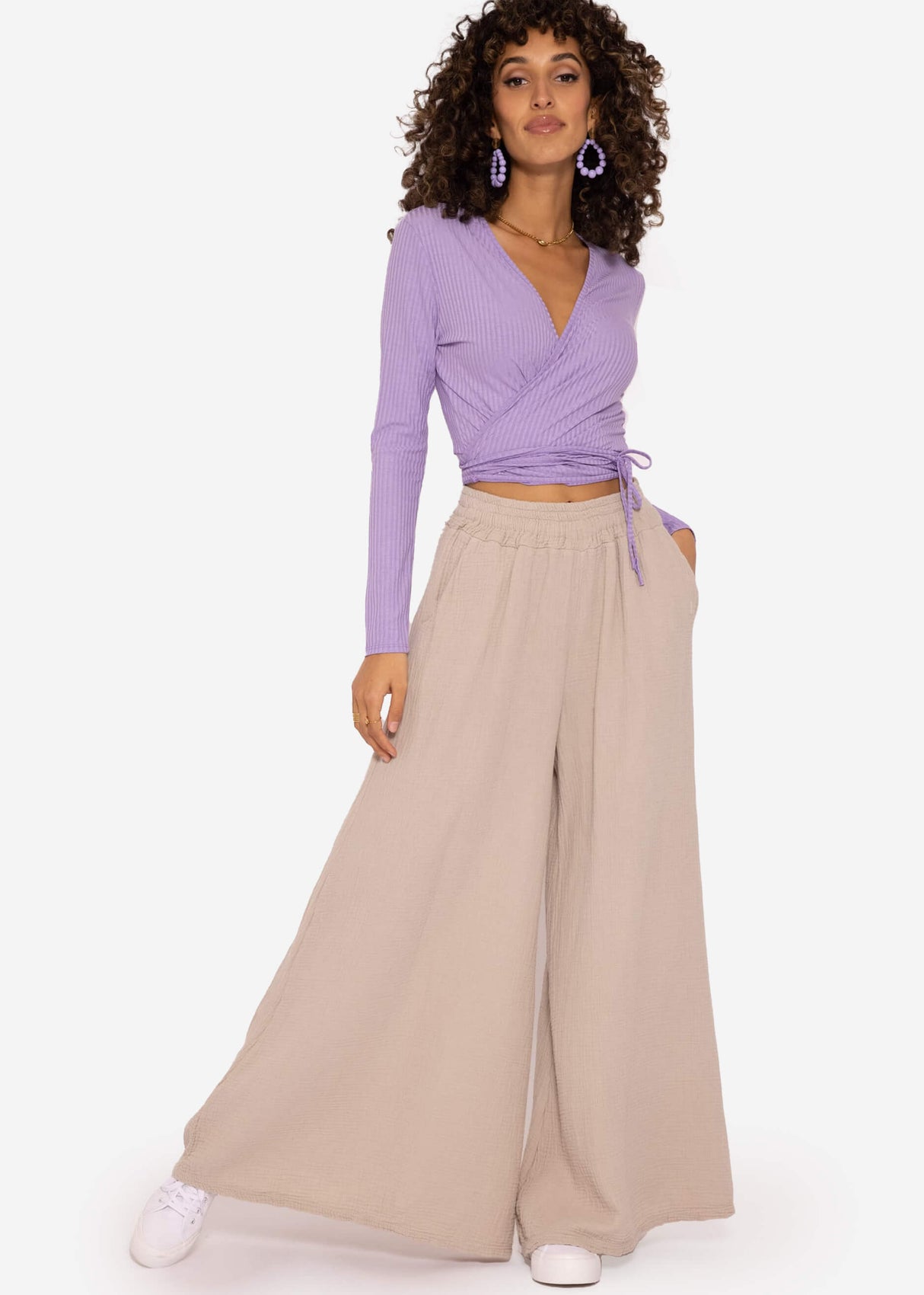 Long-sleeved wrap shirt, purple