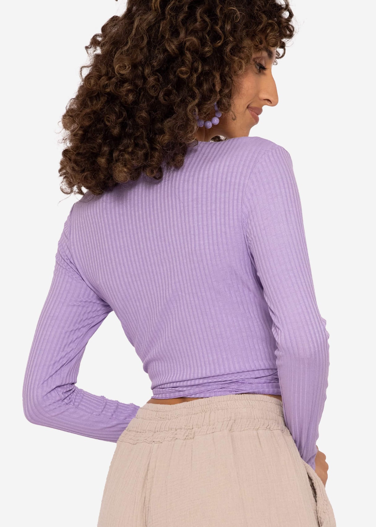 Long-sleeved wrap shirt, purple