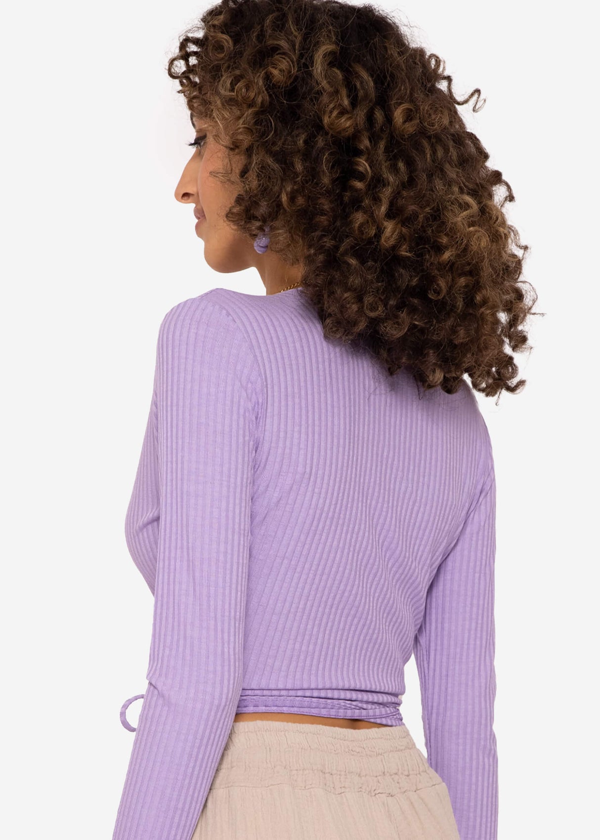 Long-sleeved wrap shirt, purple