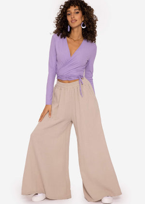 Long-sleeved wrap shirt, purple