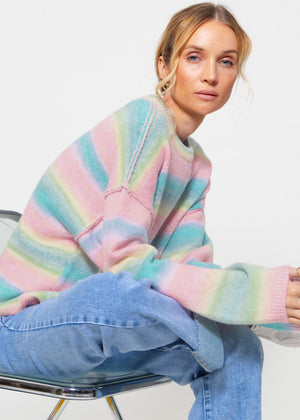 Oversize sweater with pastel strip-pink blue yellow