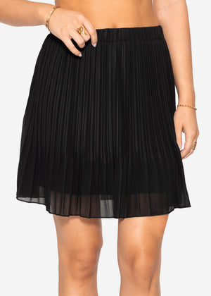 Pleated chiffon skirt, black