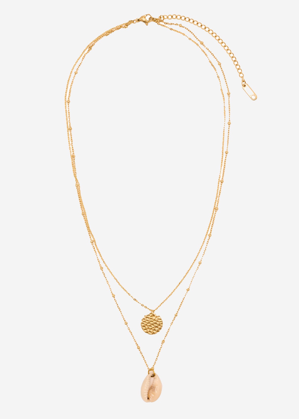 Kombinierte Kette mit Anhänger und Muschel, gold