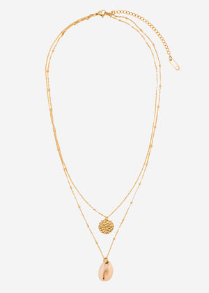 Kombinierte Kette mit Anhänger und Muschel, gold