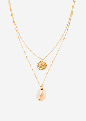 Kombinierte Kette mit Anhänger und Muschel, gold