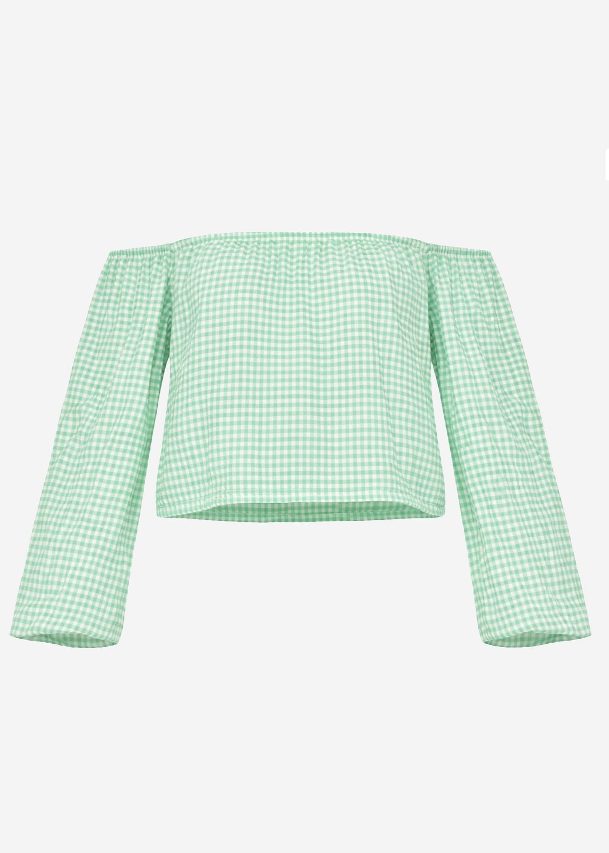 Off-the-shoulder muslin top with Vichy print - sage green and white