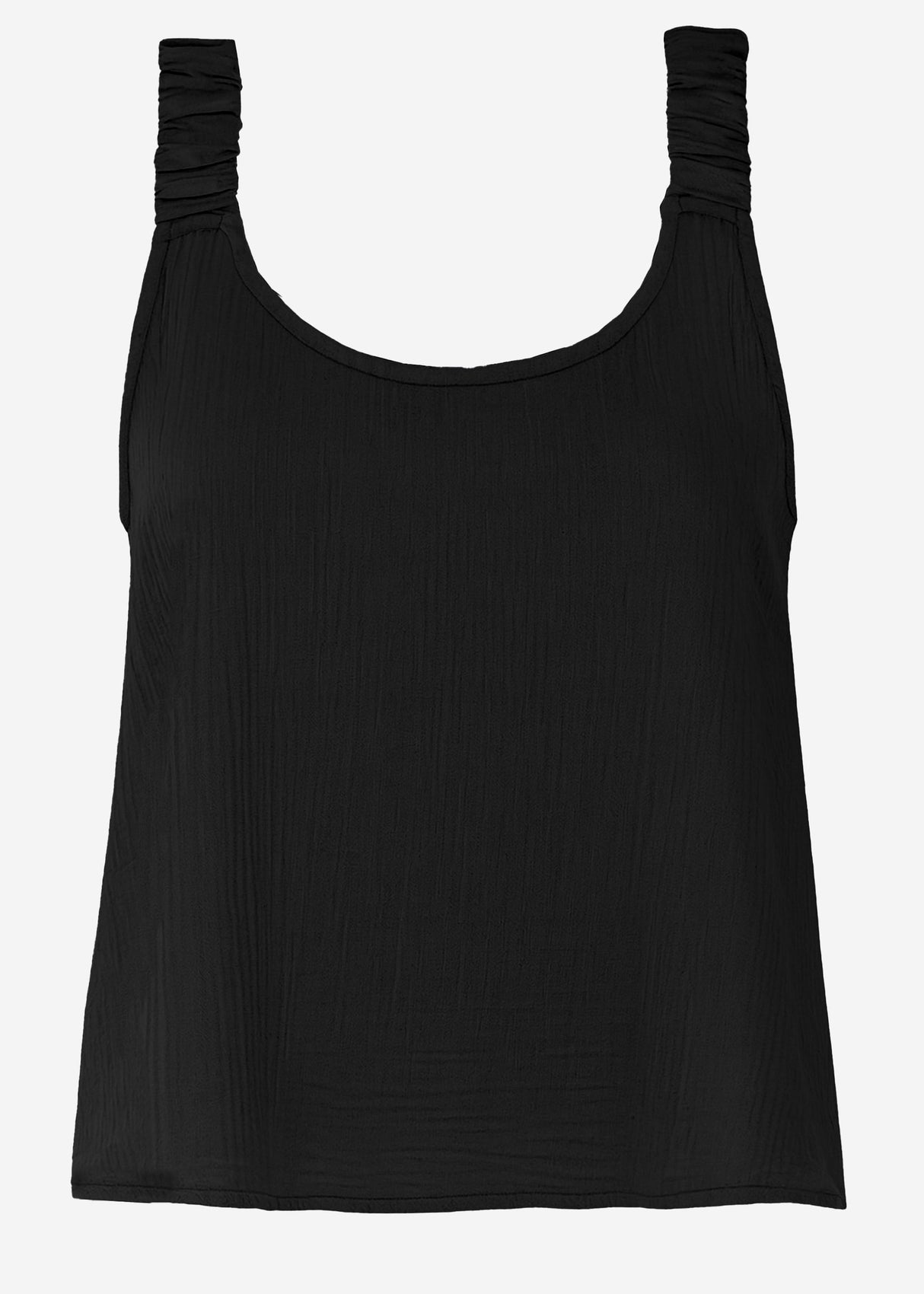 Musselin top with gathered straps - black
